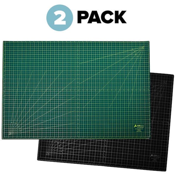 18"x 24"Self Healing Reversible Cutting Mat, Green/Black, PK2